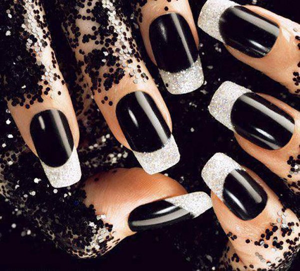 Black Nails With White Tip Nail Art