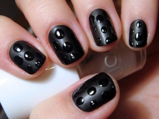 Black Polka Dots Nail Art Design Idea