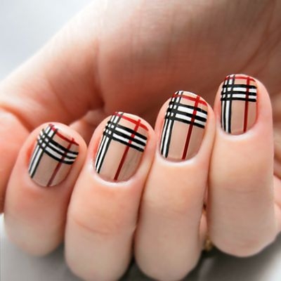 Black Red And White Burberry Nails Design