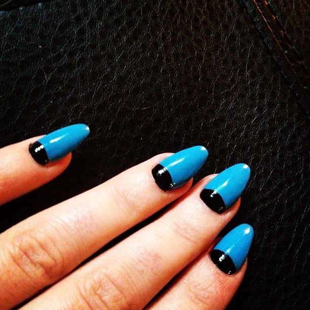 Blue And Black Reverse French Tip Nail Art