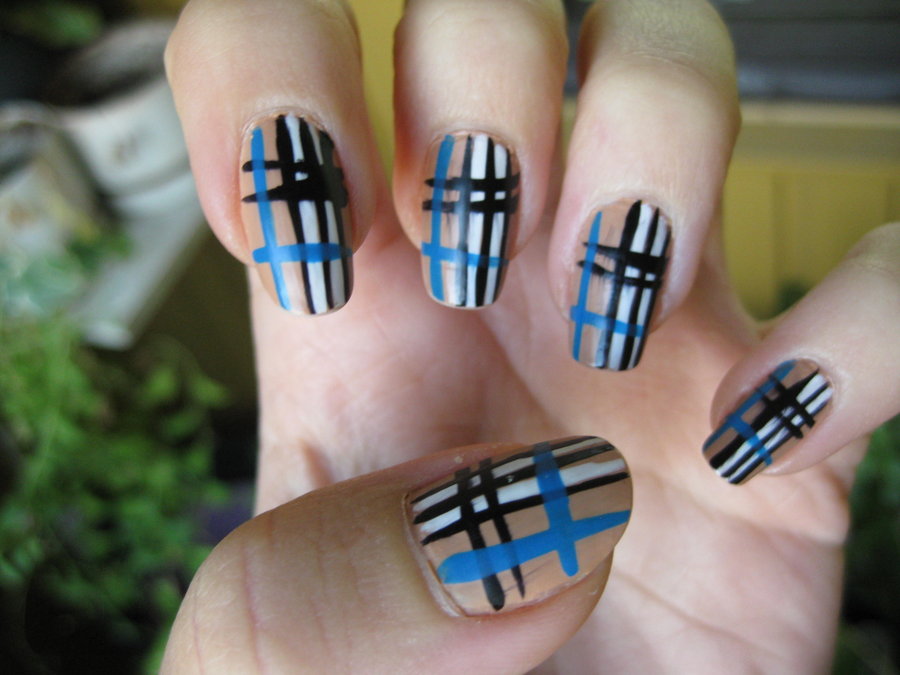 Blue And Black Stripes Design Burberry Nail Art By JoshuaLove