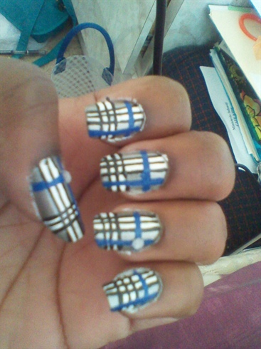 Blue And Silver Burberry Nail Art