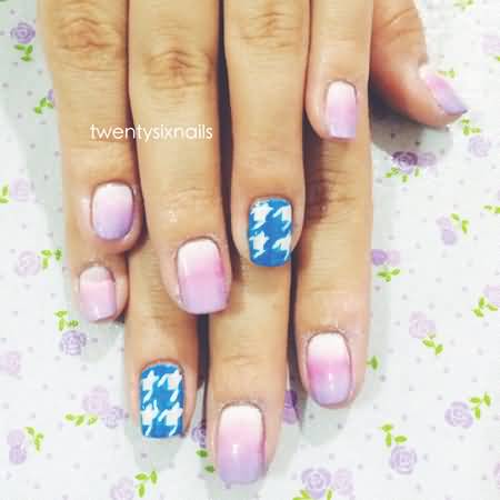 Blue And White Houndstooth Nail Art
