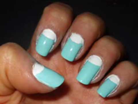 Blue And White Reverse French Tip Nail Art
