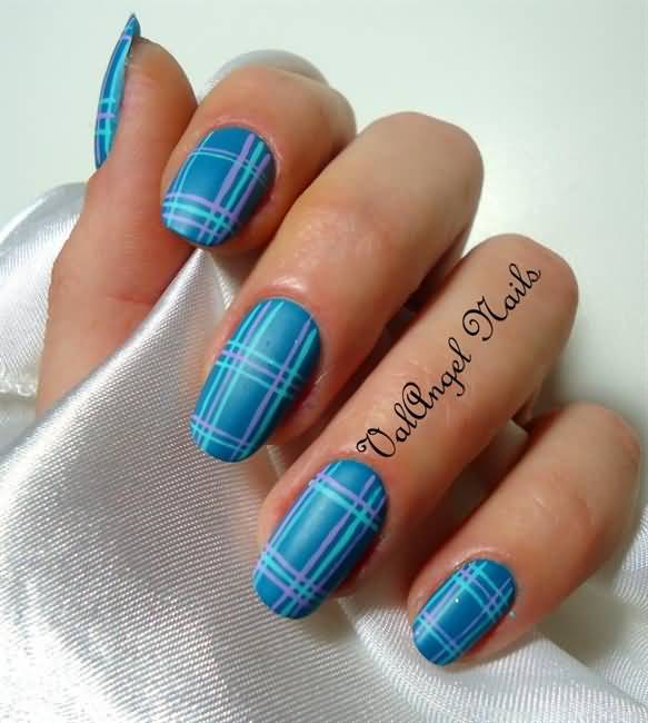 Blue Burberry Nail Art Design