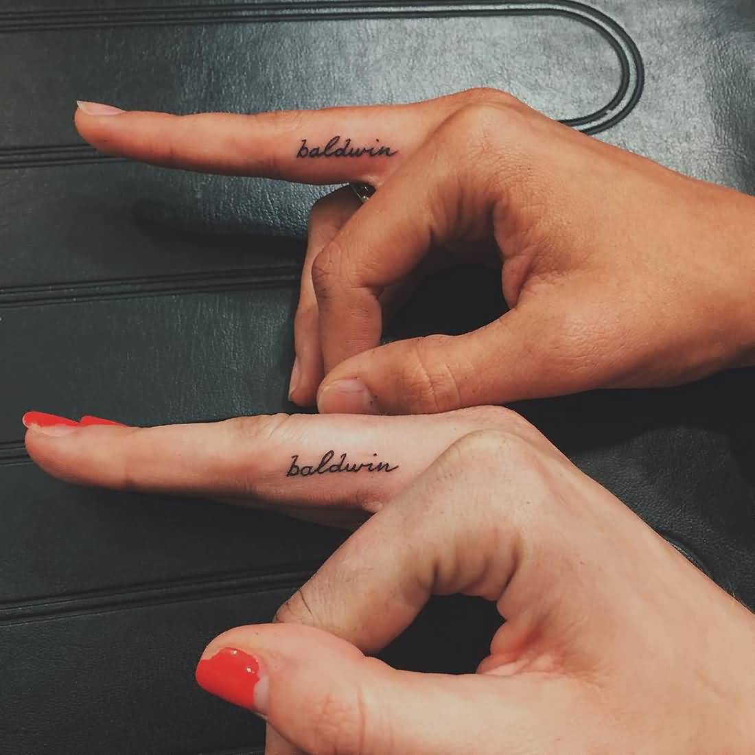 Boldwin Word Matching Tattoos On Fingers
