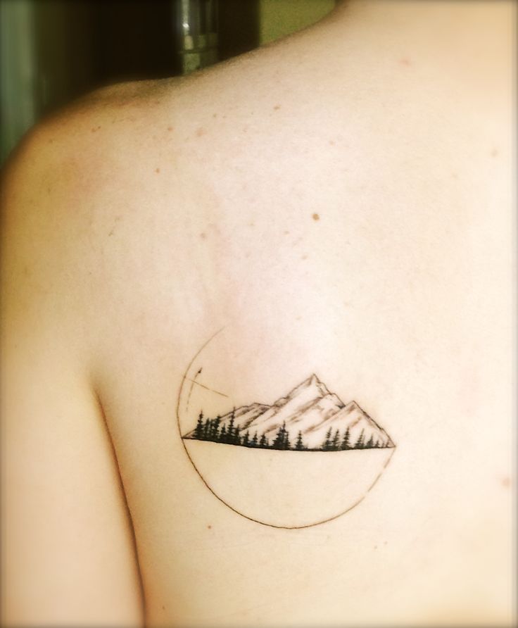 Brilliant  Mountains With Trees Tattoo On Upper Back