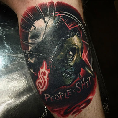 Brilliant Slipknot Masks With Tribal Logo Tattoo On Leg