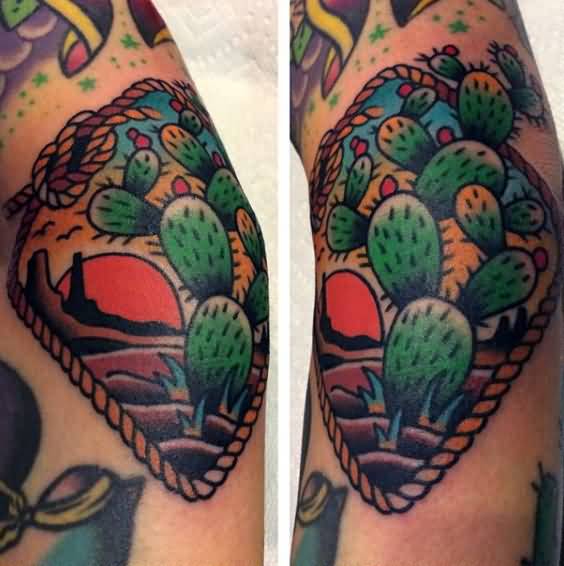 Cactus In Desert Traditional Tattoo