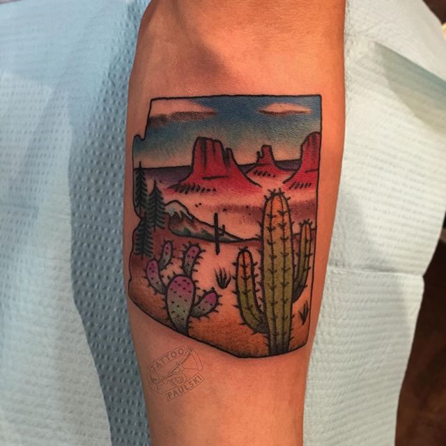 Cactus Plants With Desert In Shape Traditional Tattoo On Arm Sleeve