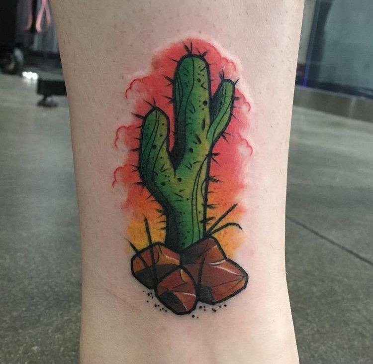 Cactus Tattoo On Leg by Revolt Tattoos