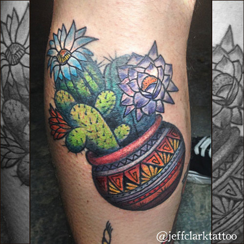 Cactus With Flowers In Pot Traditional Tattoo