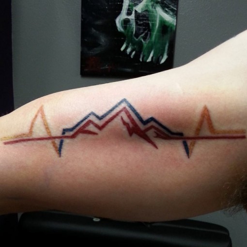 Cardio Mountains Tattoo On Arm Sleeve