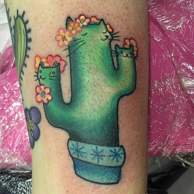 Cats Head Cactus With Pot Tattoo