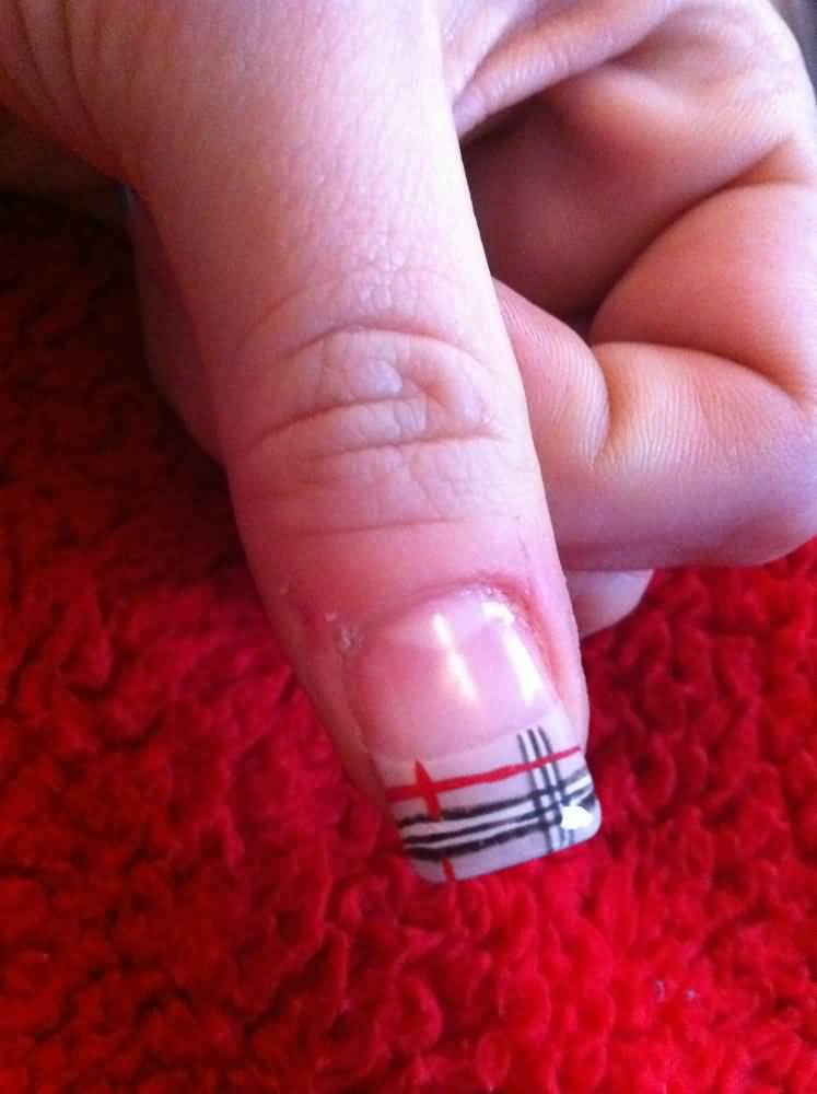 Closeup Of French Tip Burberry Nail Art