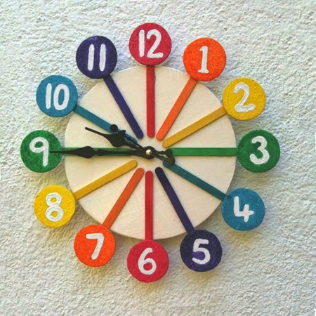 Colorful Clock Made From Popsicle Sticks