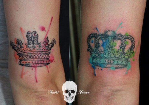 Colorful Crowns Matching Tattoos On Triceps