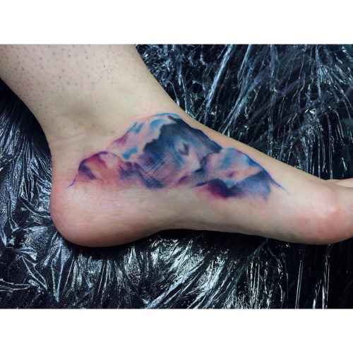Colorful Mountains Tattoo On Foot