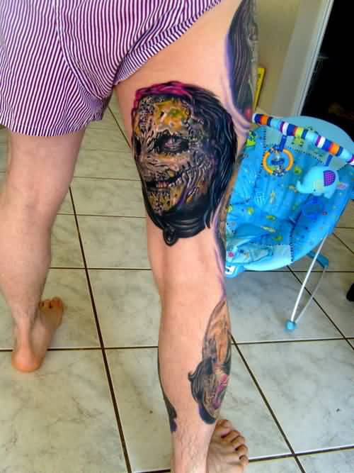 Colorful Slipknot Member Faces Tattoo On Full Leg