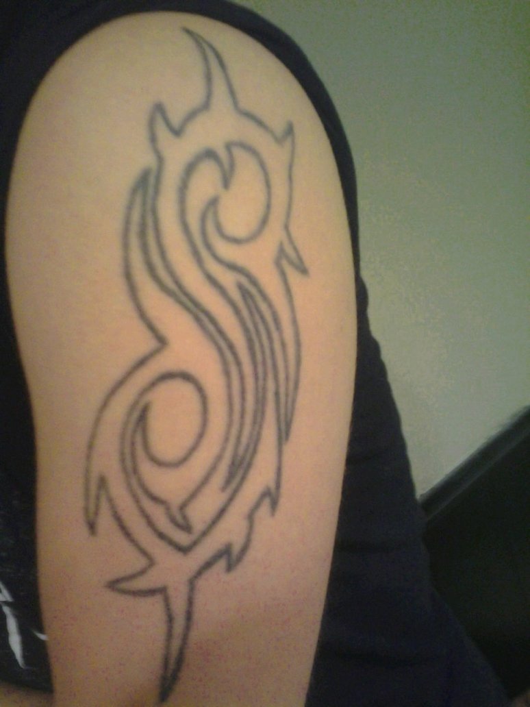 Colorless Slipknot Tribal Logo Tattoo On Left Shoulder By AnarchylnOrder