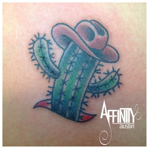 Cool Cactus Wearing Hat Traditional Tattoo