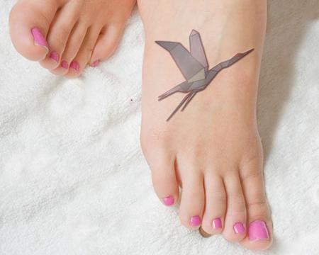 Crane Tattoo On Girl Right Foot