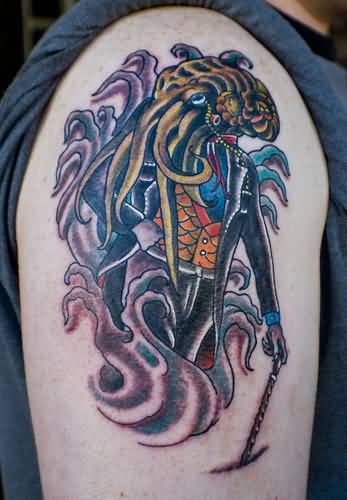 Cthulhu Tattoo On Right Shoulder