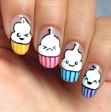 Cupcake Nail Art With Different Cute Faces