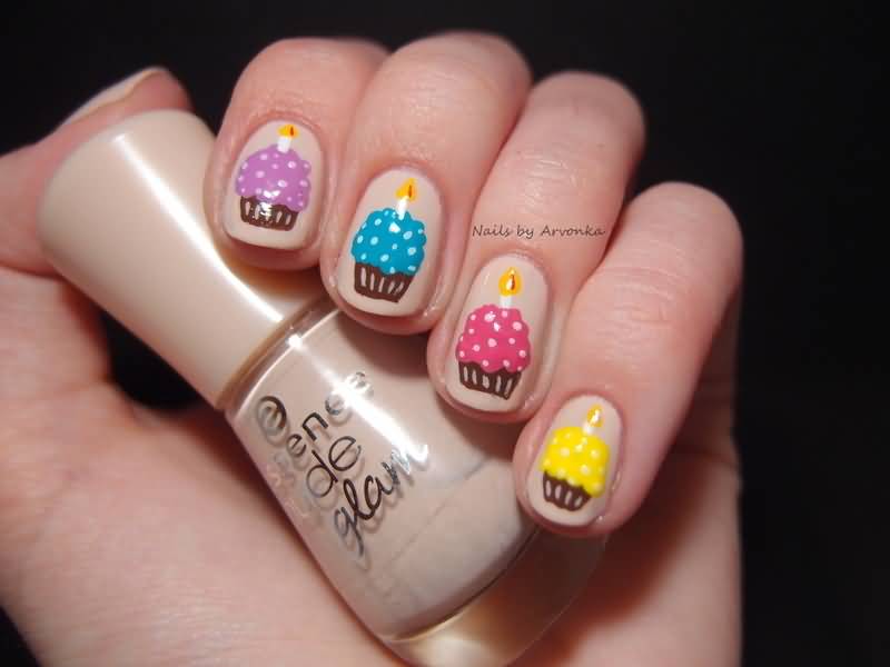 Cupcakes With Candles Nail Art Design