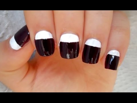 Cute Black And White Reverse French Tip Nail Design Idea For Short Nails
