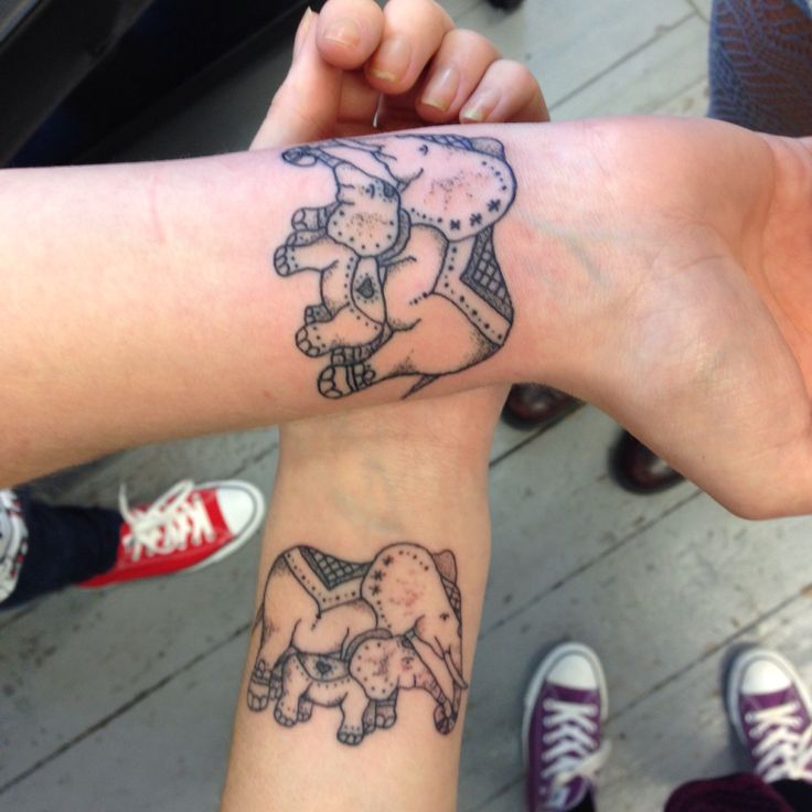 Cute Baby With Mother Elephant Matching Tattoos On Wrists
