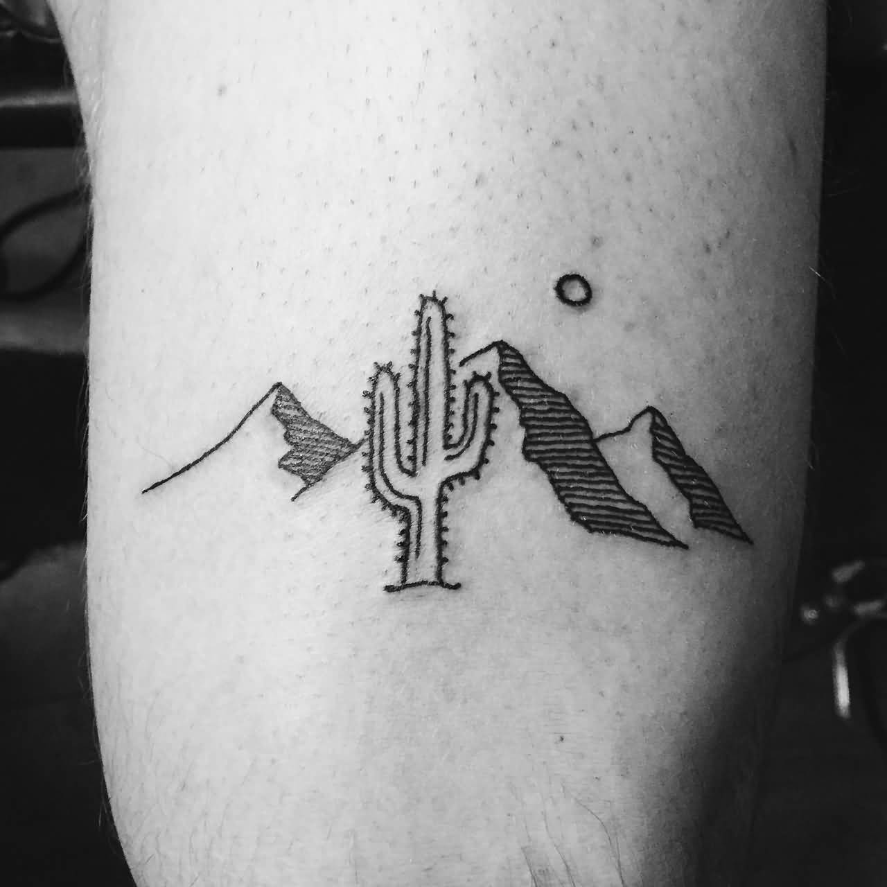 Cute Cactus With Mountains Tattoo