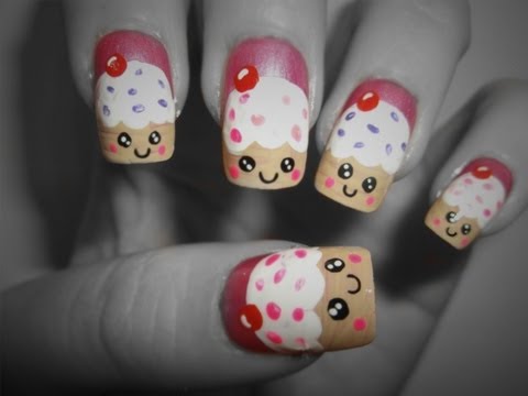 Cute Cupcakes Nail Art With Smileys