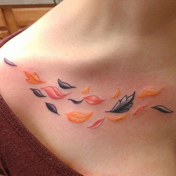 Cute Falling Leaves Clavicle Tattoo