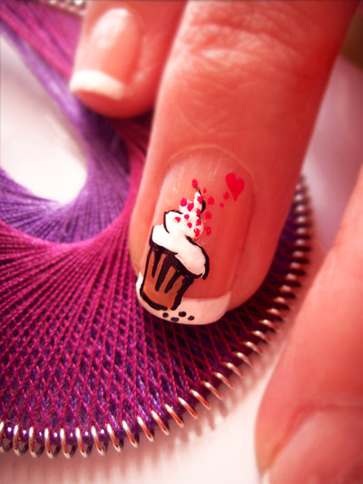 Cute Little Cupcake Nail Art On Nude Nails