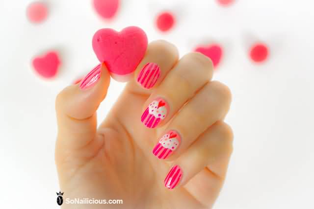 Cute Pink Cupcake Nail Art