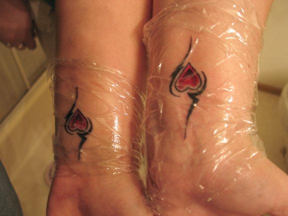 Cute Red Heart Matching Couple Tattoos