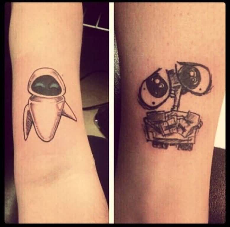 Cute Wall E And Eve Matching Tattoos