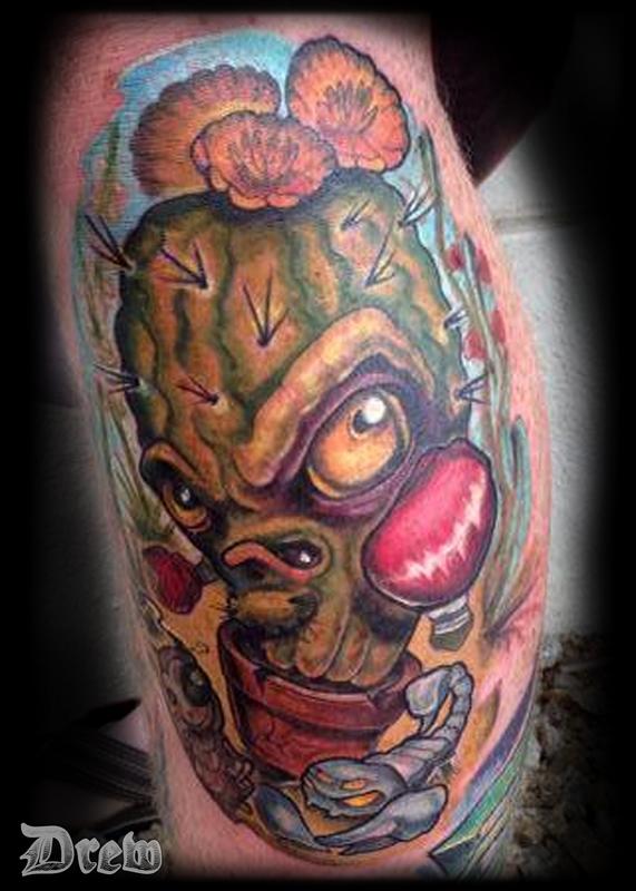 Dangerous Faced  Cactus With Scorpion Tattoo On Half Sleeve