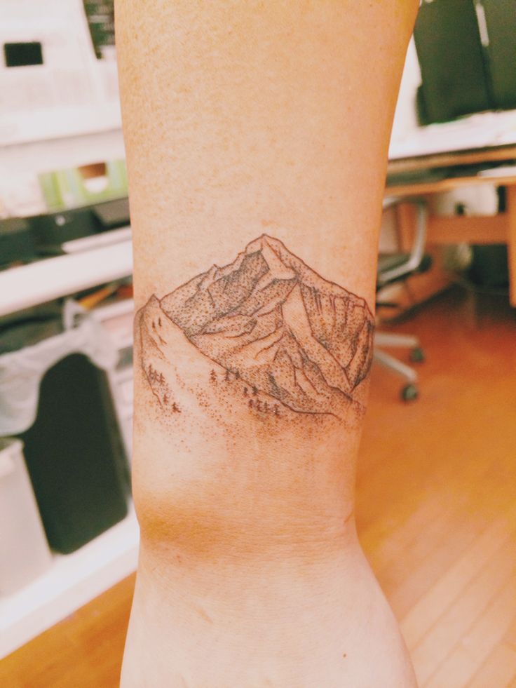 Dotwork Mountains With Small Trees Tattoo On Wrist