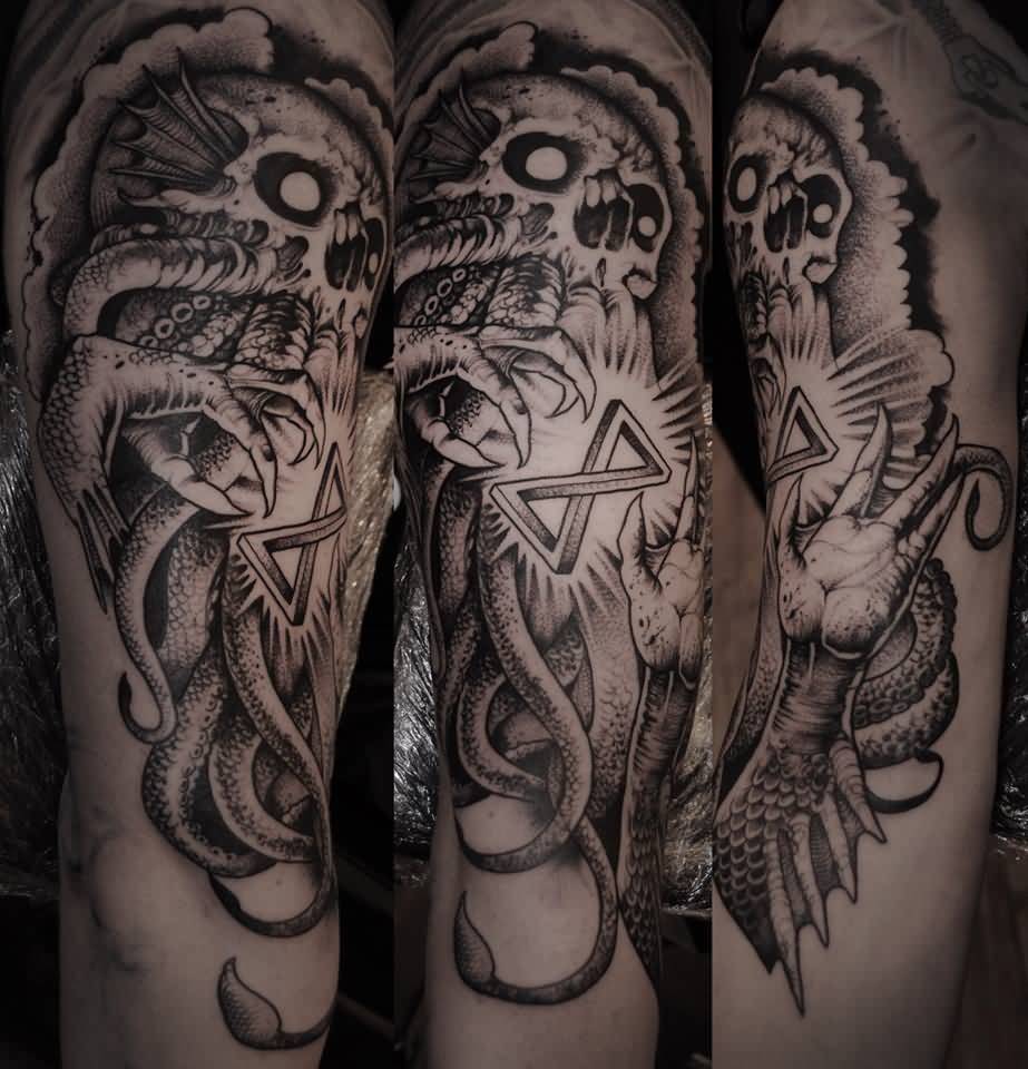 Dragon Cthulhu Skull Tattoo Design by Grindesign