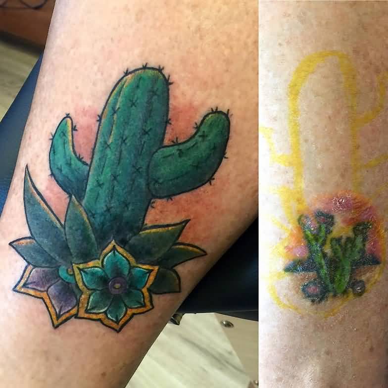 Extremely Beautiful Cactus Traditional Tattoo