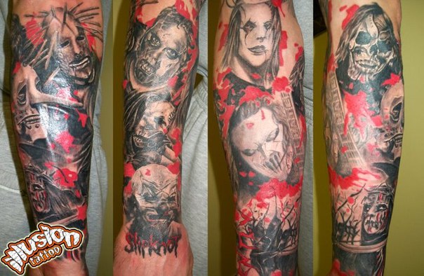 Extremely Nice Slipknot Members Tattoo On Arm Sleeve