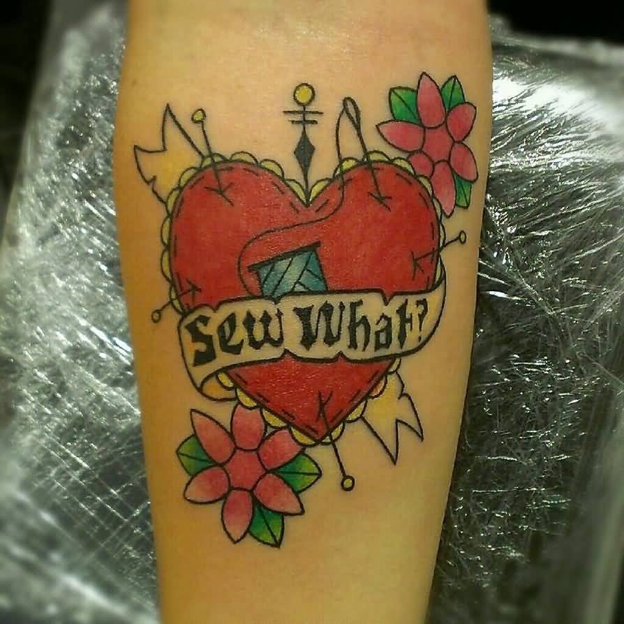 Flowers And Pierced Heart Craft Tattoo by Rodjaasexface