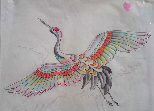 Flying Crane Tattoo Design Idea