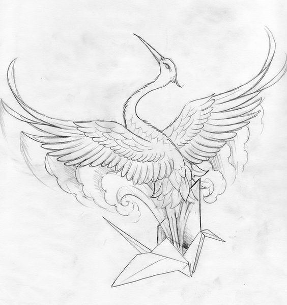 Flying Crane Tattoo Design Sample