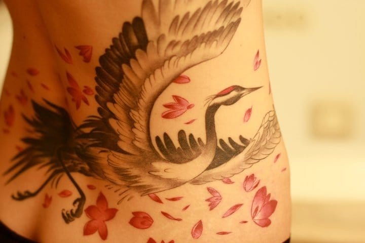Flying Crane Tattoo by Tyler Adams
