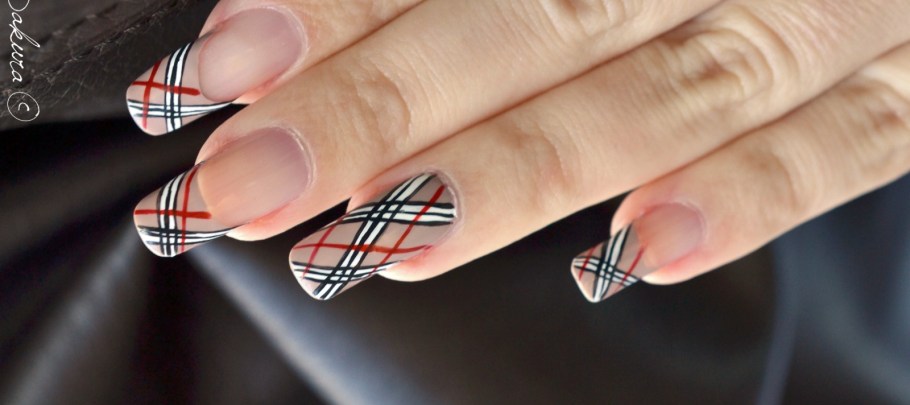 French Tip Burberry Nail Art For Long Nails