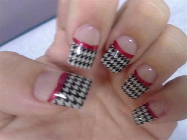 French Tip Houndstooth Nail Art Design