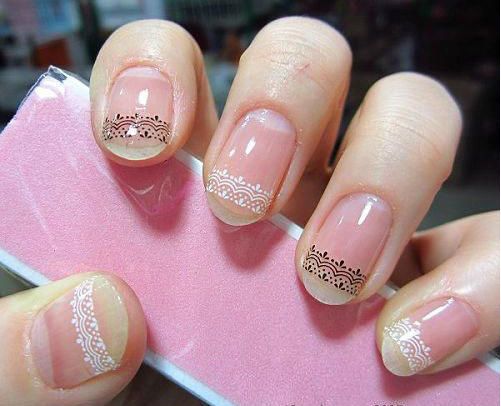 French Tip Lace Design Wedding Nail Art